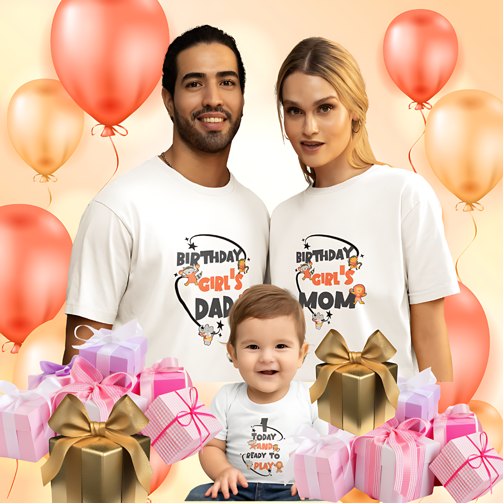 1- Year- Old Birthday Girl Family T-shirt Bundle